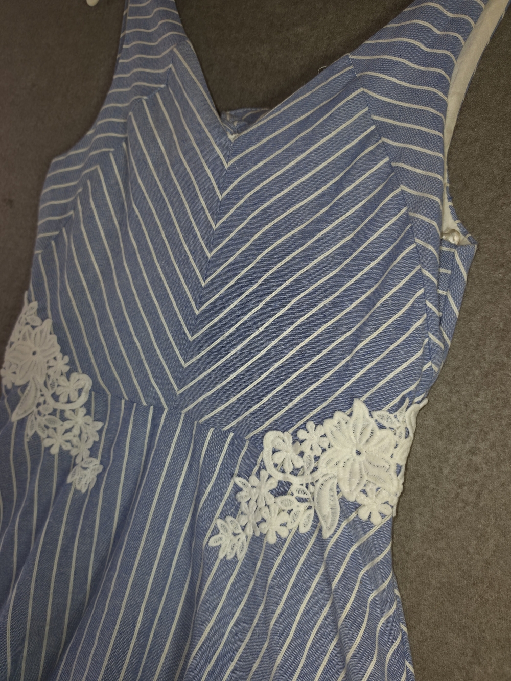 Francesca's Collections Miami Blue & White Stripe Lace Detail Poly-Cotton Blend - Picture 3 of 15